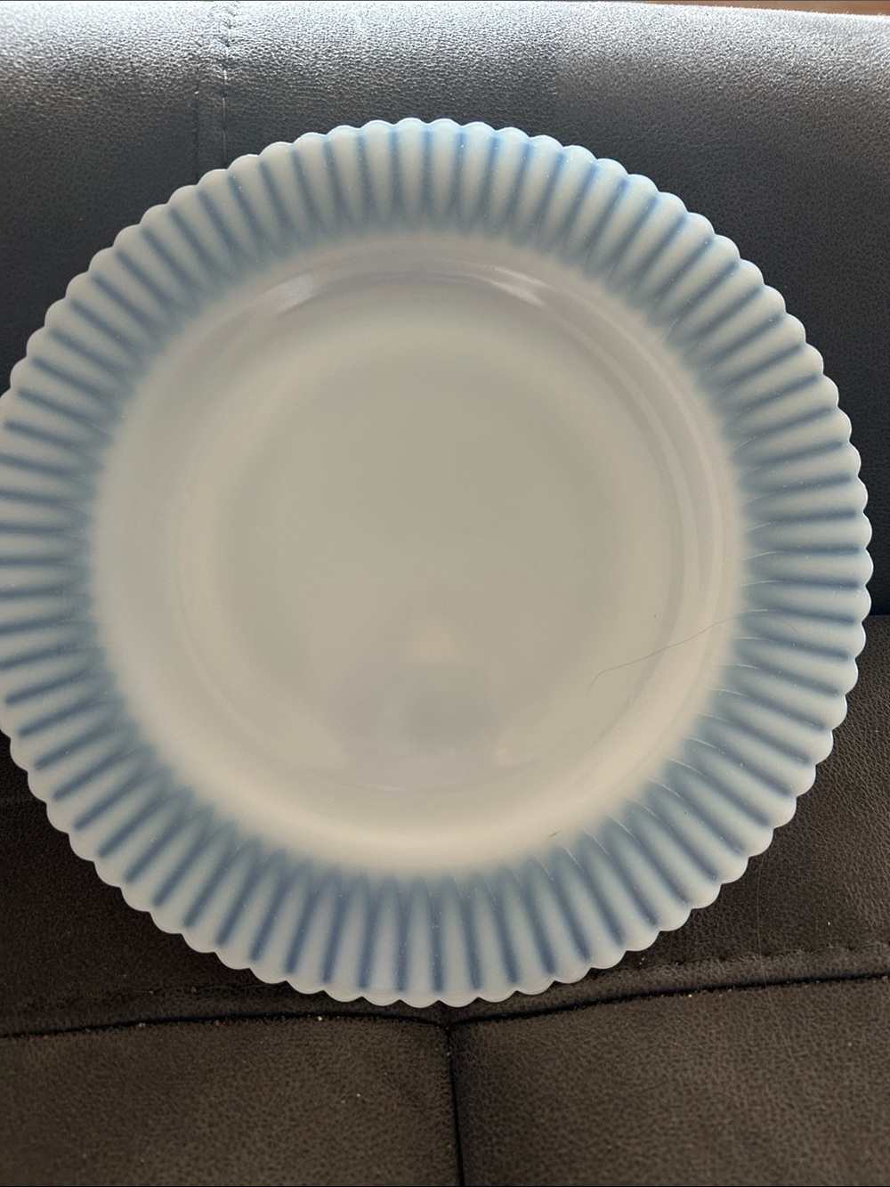 Macbeth-Evans Blue Frosted Glass Dinner Plate - Petalware Monax plate.